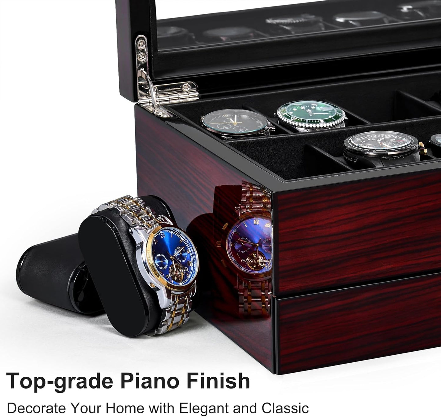 Dluxe Ave. 12 Slot Watch Cases for Men Watch Box with Large Lid Jewelry Box with Watch Storage