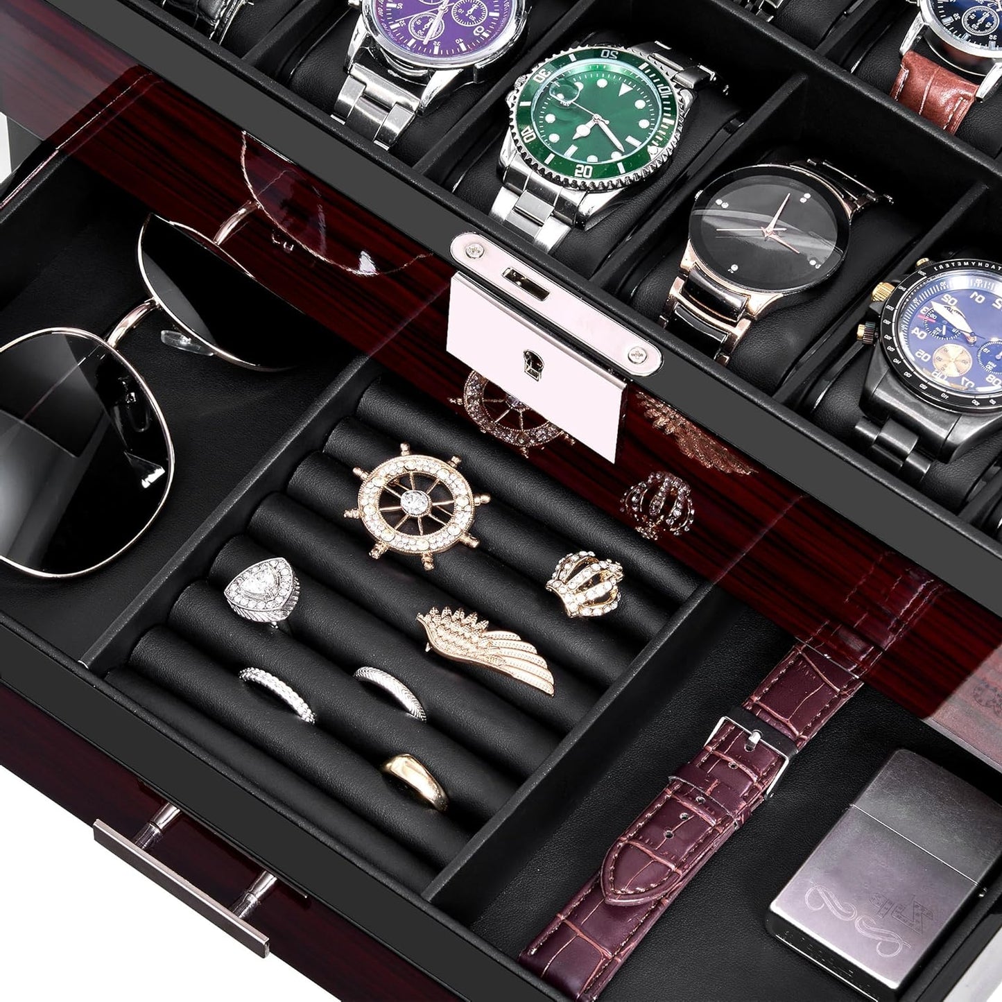 Dluxe Ave. 12 Slot Watch Cases for Men Watch Box with Large Lid Jewelry Box with Watch Storage