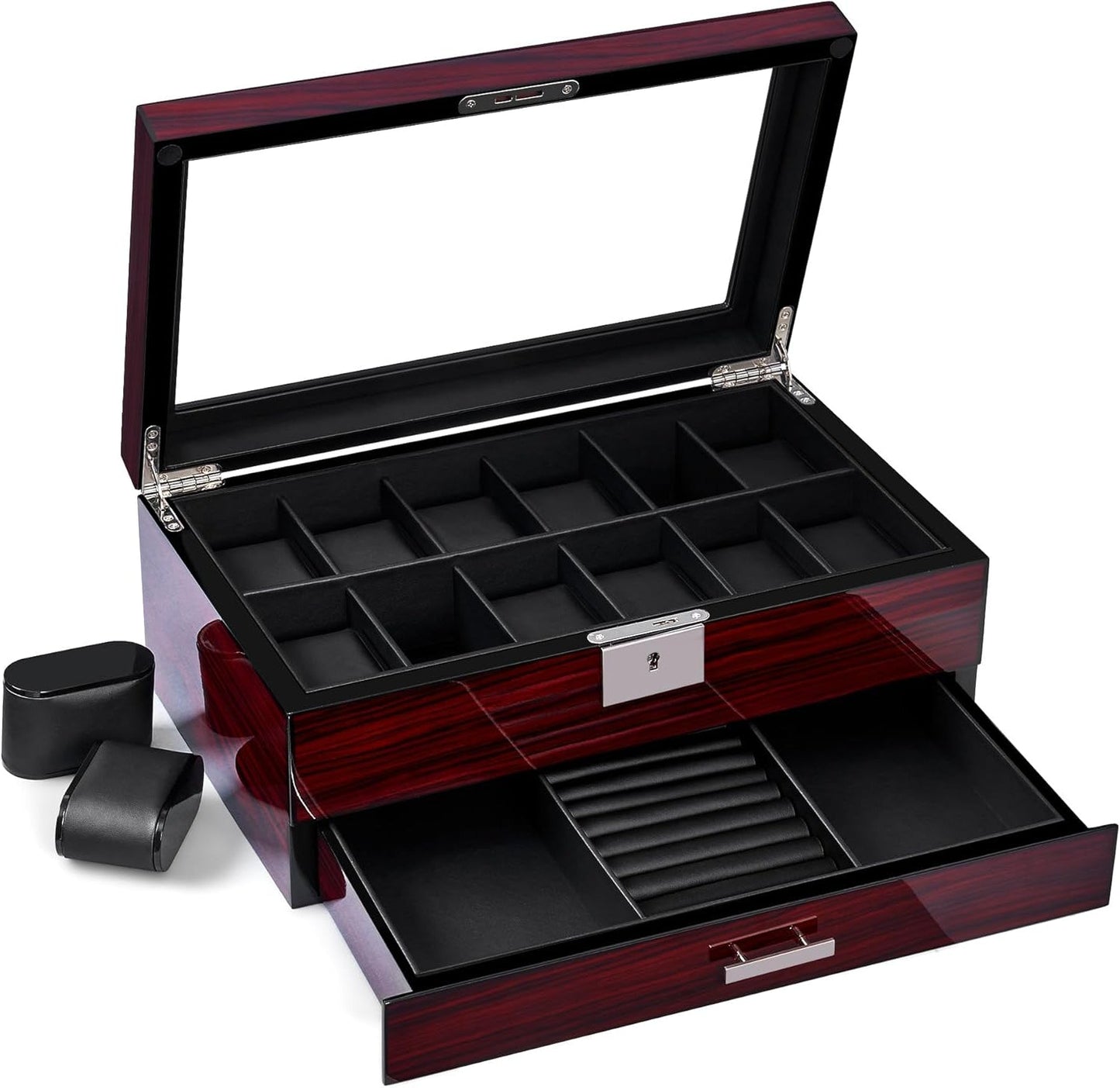 Dluxe Ave. 12 Slot Watch Cases for Men Watch Box with Large Lid Jewelry Box with Watch Storage