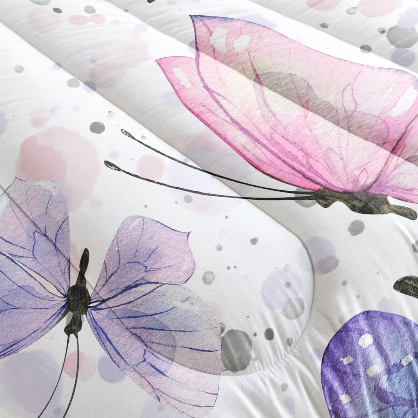 Dluxe Ave. ( TWIN ) 3 Pcs Comforter and Bedding Set/ for All Season/ Butterflies/ Pink & Purple
