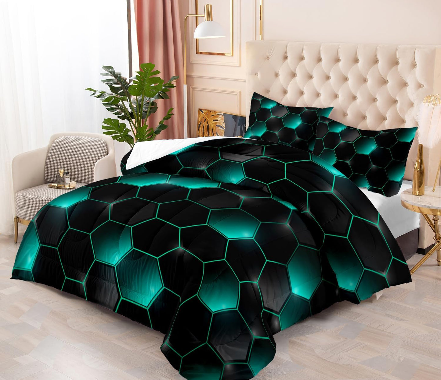Dluxe Ave.  ( TWIN ) 3 Piece Bedding Set,  Black Green, for All Season