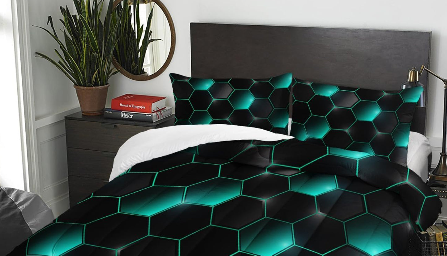 Dluxe Ave.  ( TWIN ) 3 Piece Bedding Set,  Black Green, for All Season