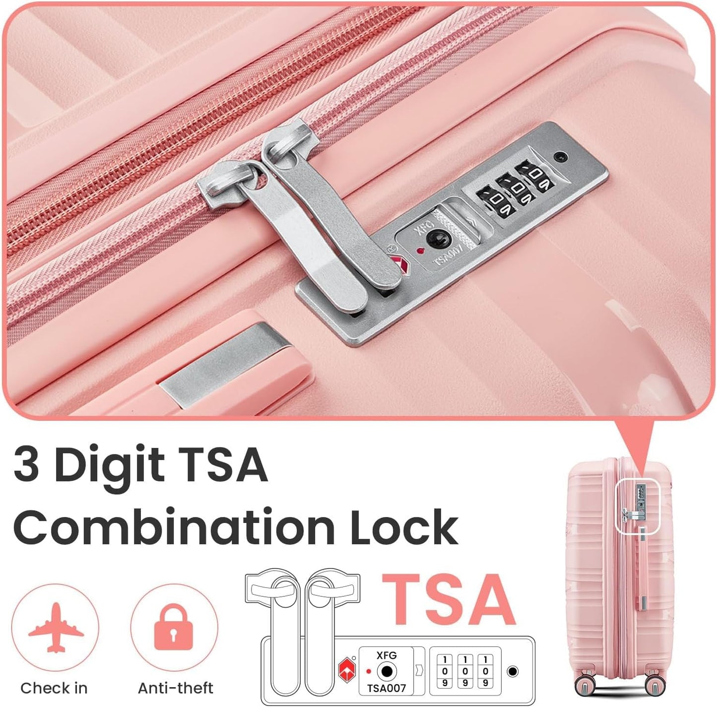 Dluxe Ave. Luggage Sets 4 Pcs/ Hard Shell/ Lightweight Carry on Expandable/ Spinner Wheels/ TSA Lock (Rose Pink)