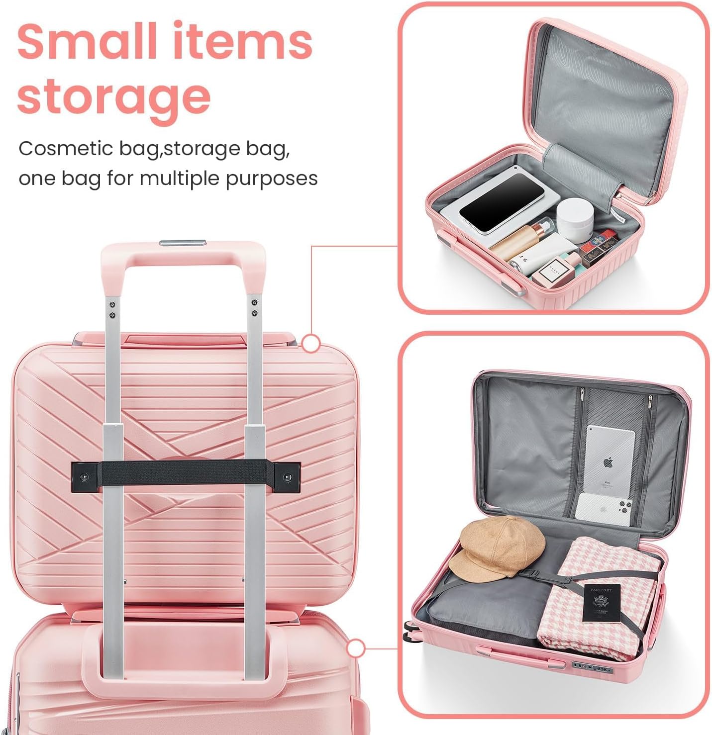 Dluxe Ave. Luggage Sets 4 Pcs/ Hard Shell/ Lightweight Carry on Expandable/ Spinner Wheels/ TSA Lock (Rose Pink)