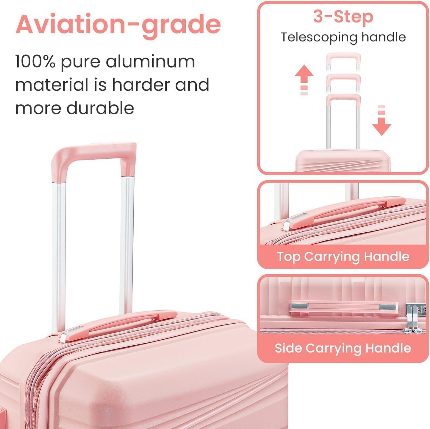 Dluxe Ave. Luggage Sets 4 Pcs/ Hard Shell/ Lightweight Carry on Expandable/ Spinner Wheels/ TSA Lock (Rose Pink)