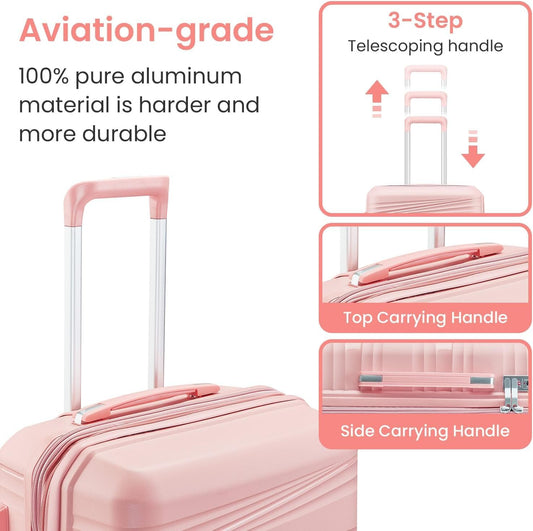 Dluxe Ave. Luggage Sets 4 Pcs/ Hard Shell/ Lightweight Carry on Expandable/ Spinner Wheels/ TSA Lock (Rose Pink)