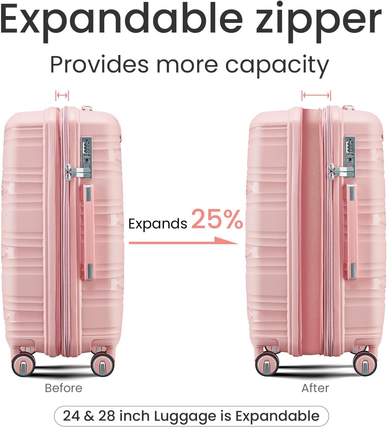 Dluxe Ave. Luggage Sets 4 Pcs/ Hard Shell/ Lightweight Carry on Expandable/ Spinner Wheels/ TSA Lock (Rose Pink)