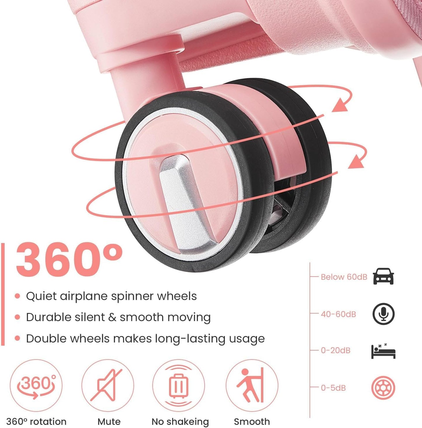 Dluxe Ave. Luggage Sets 4 Pcs/ Hard Shell/ Lightweight Carry on Expandable/ Spinner Wheels/ TSA Lock (Rose Pink)
