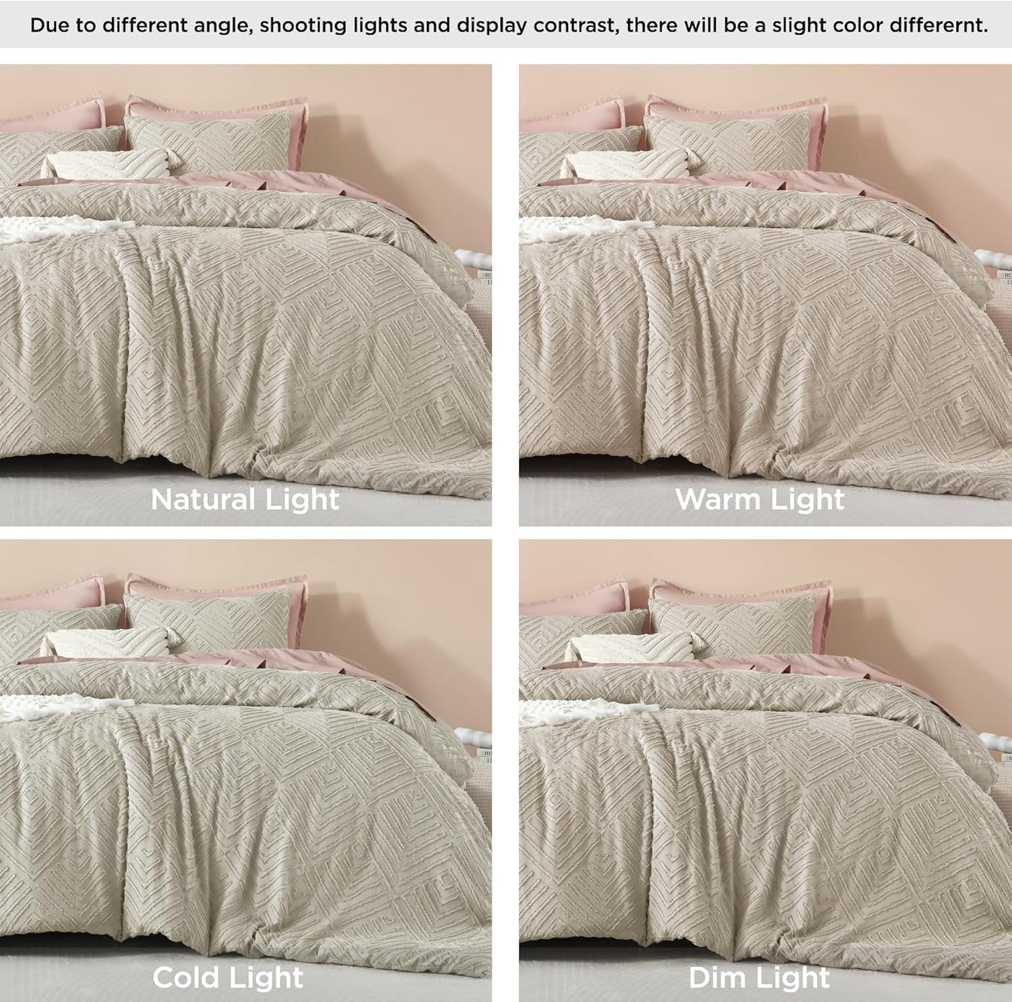 Dluxe Ave. ( QUEEN ) 3 Pcs Tufted Boho Farmhouse Bedding Comforter Set, Lightweight Fluffy Comforter/ Oatmeal