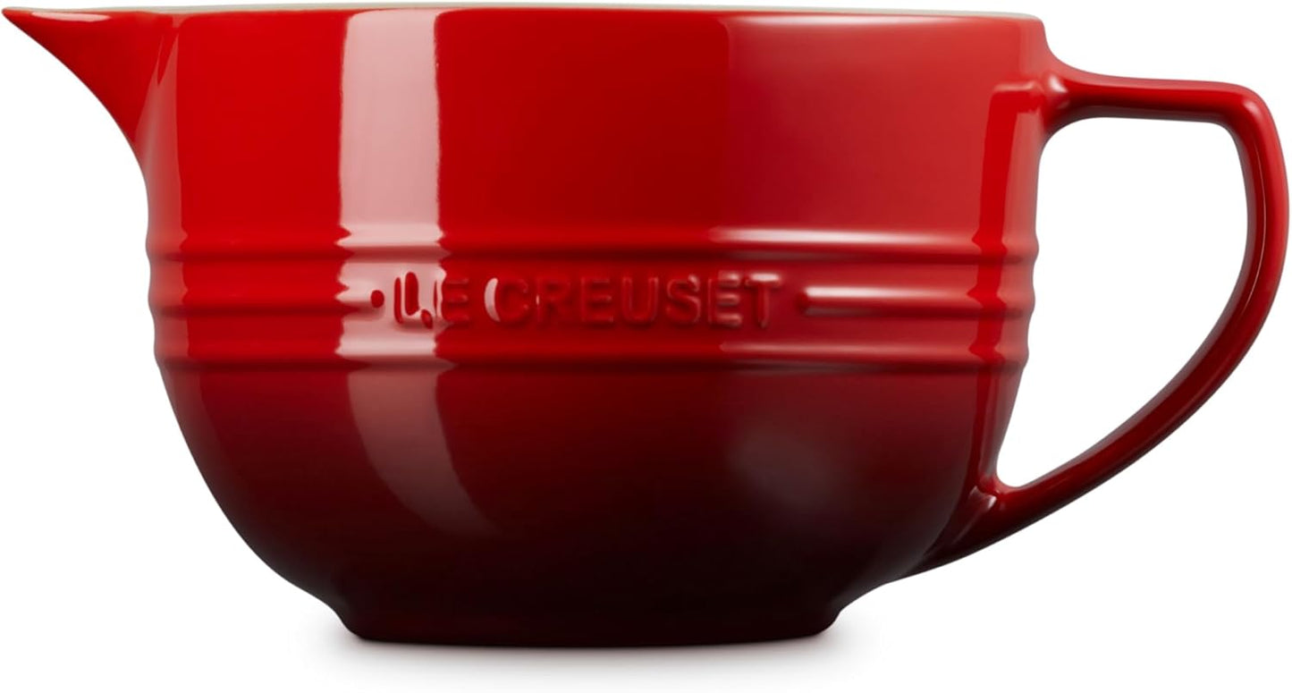 Dluxe Ave. (Limited Edition) Le Creuset Stoneware Signature Batter Bowl 3.25qt. Cerise