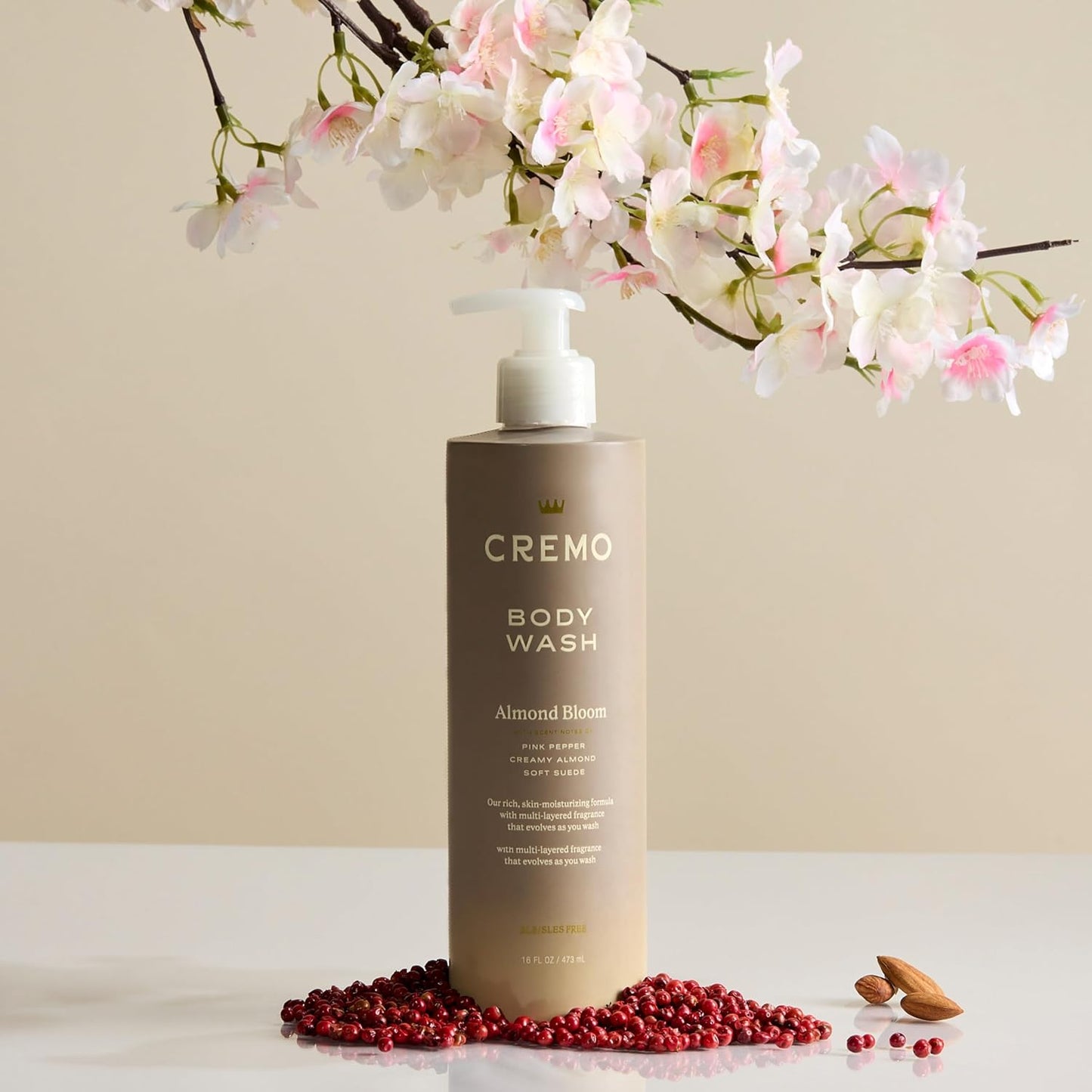 Dluxe Ave. Cremo Skin Moisturizing Almond Bloom Womens Body Wash Notes of Spicy Pink Pepper Creamy Almond and Soft Suede 16 Fl Oz
