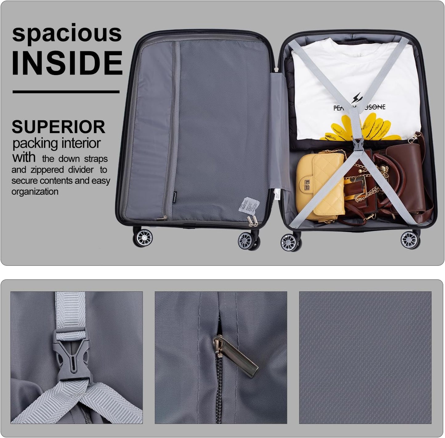 Dluxe Ave. Luggage 3 Pcs Set/ Hardshell/ Spinner Wheels/ Lightweight Carry On/ TSA Lock