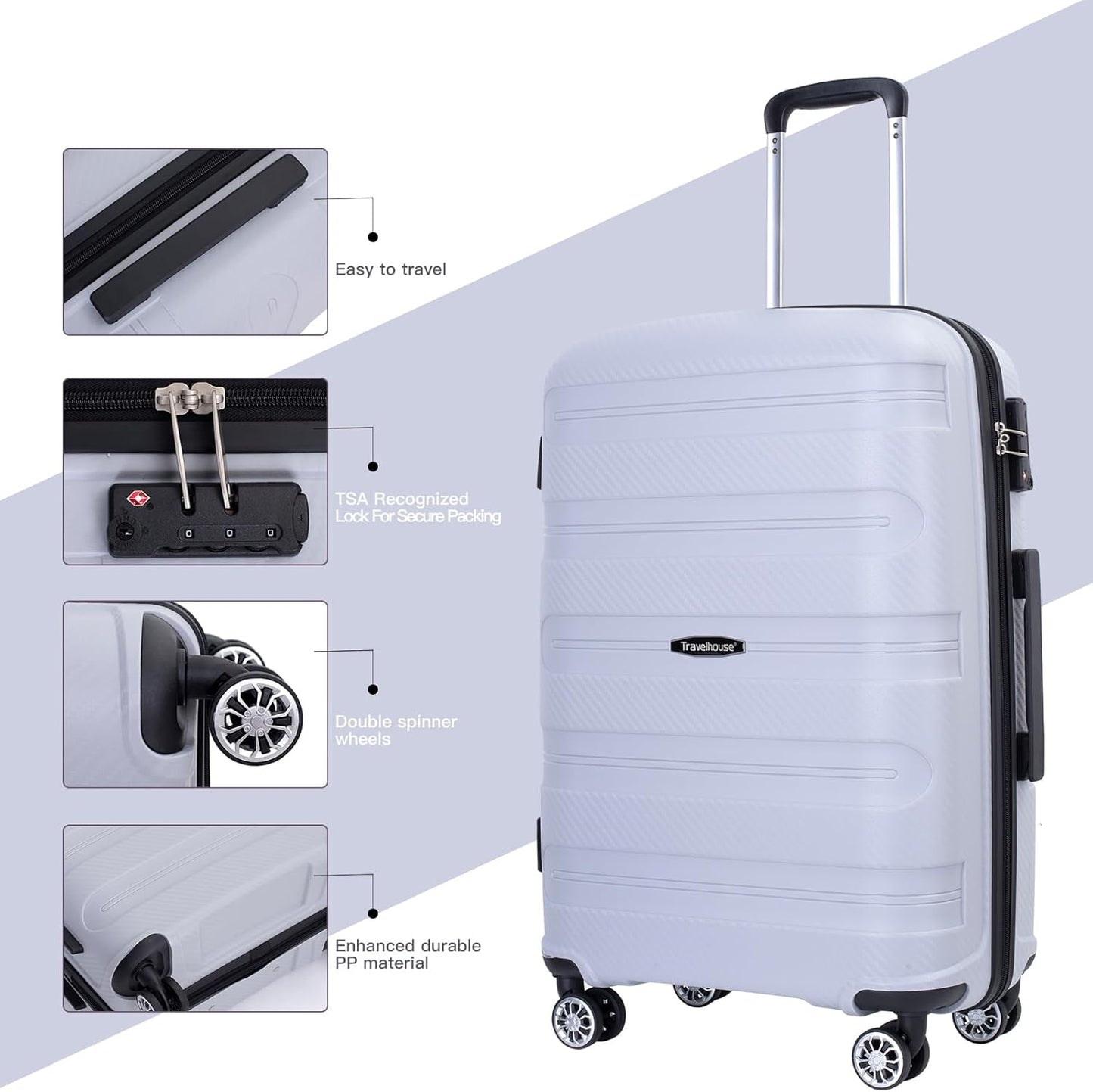 Dluxe Ave. Luggage 3 Pcs Set/ Hardshell/ Spinner Wheels/ Lightweight Carry On/ TSA Lock