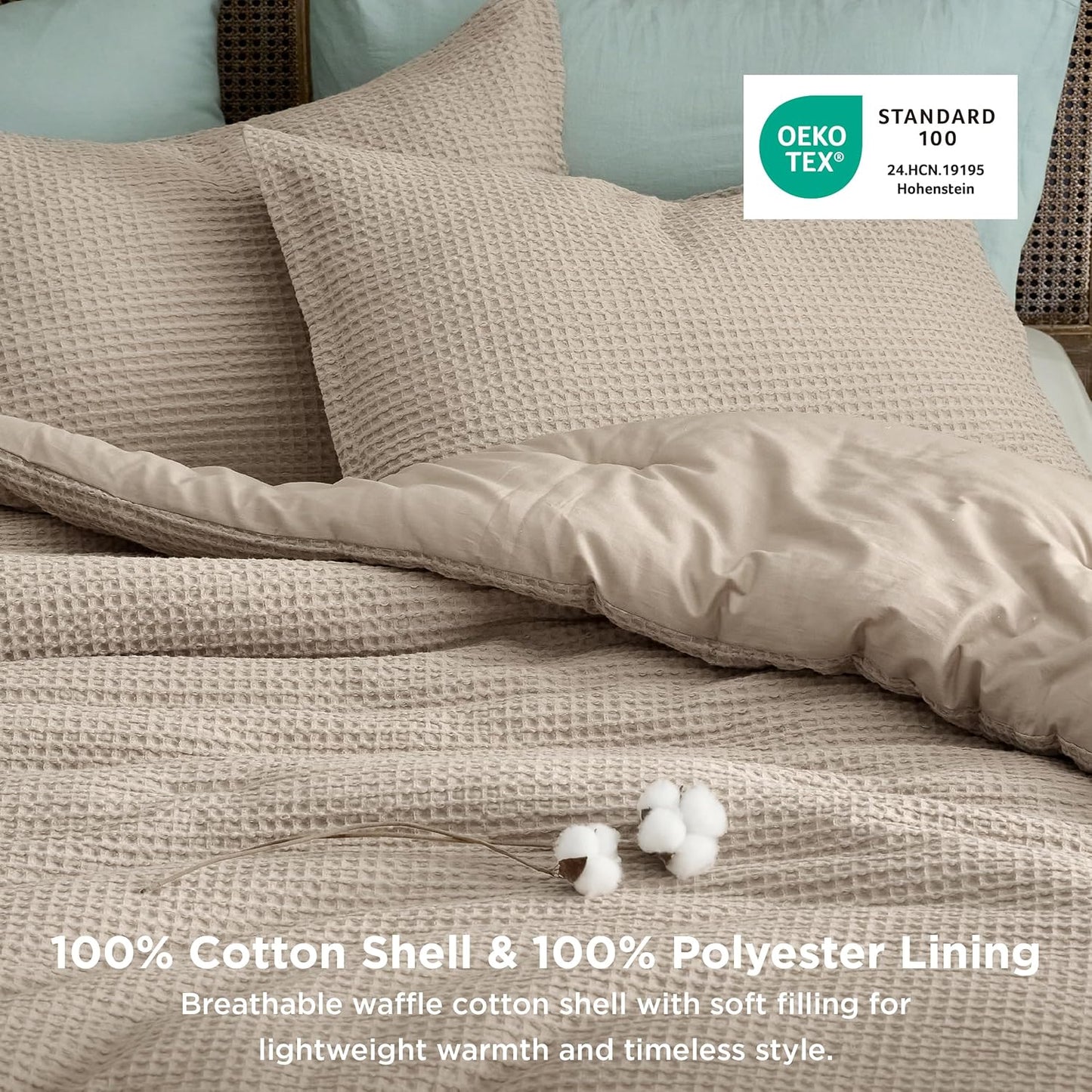 Dluxe Ave. ( KING ) 3 Pcs Waffle Comforter Set/ Soft Cotton/ for All Seasons/ Khaki