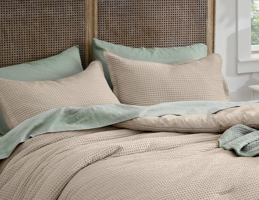 Dluxe Ave. ( KING ) 3 Pcs Waffle Comforter Set/ Soft Cotton/ for All Seasons/ Khaki