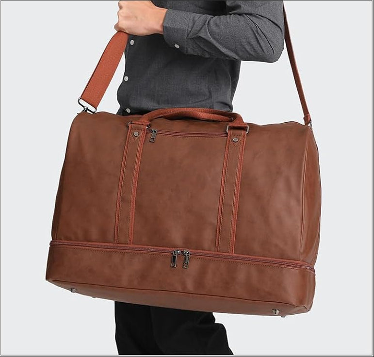 Dluxe Ave. Travel Tote Bag with Shoe Compartment/ Brown