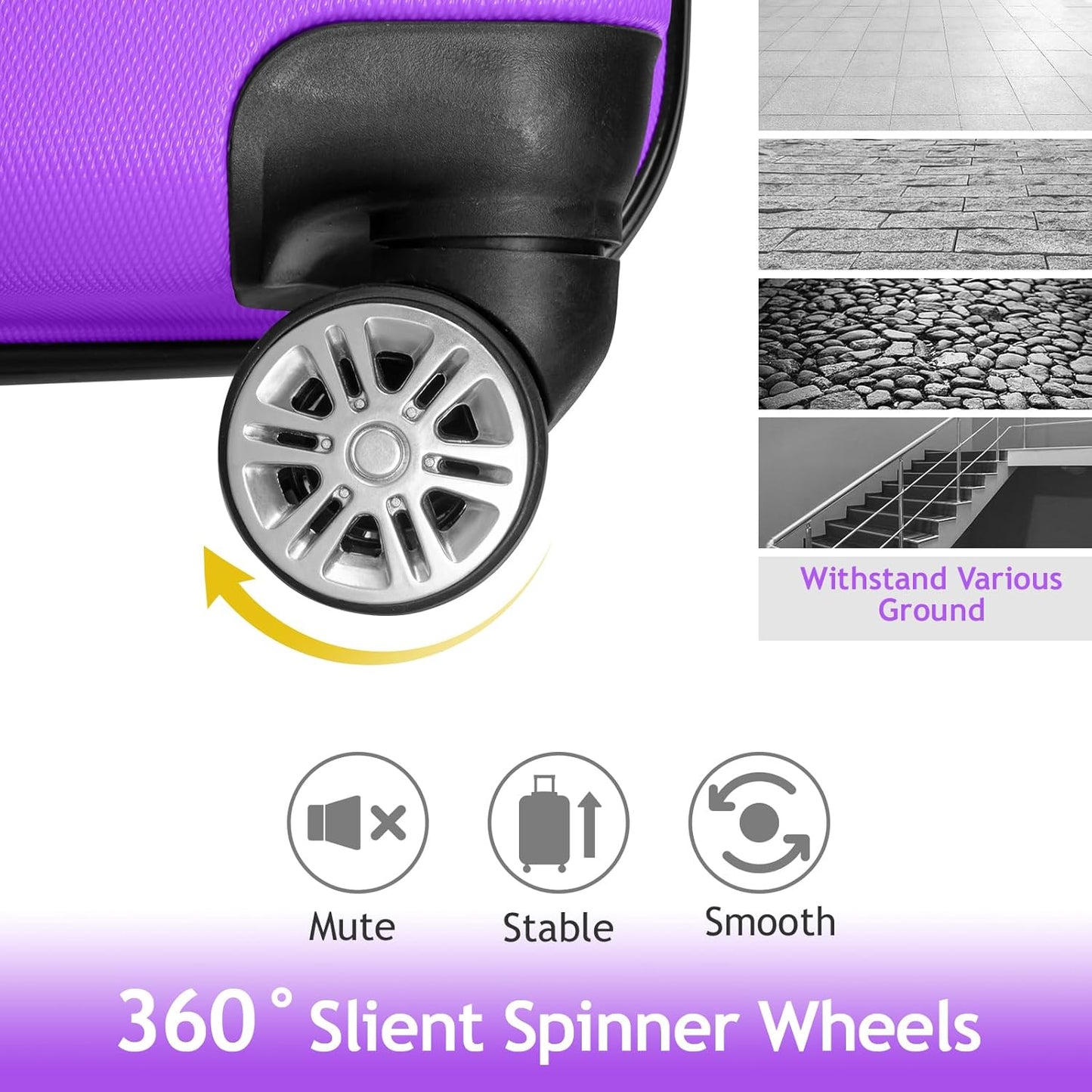 Dluxe Ave. Luggage Set 3 Pcs Sets/ TSA Lock/4 Spinner Wheels/ ABS Hardside/ (Light Purple) 20" 24" 28"