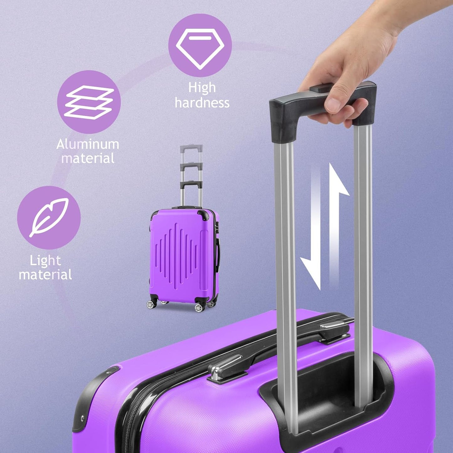Dluxe Ave. Luggage Set 3 Pcs Sets/ TSA Lock/4 Spinner Wheels/ ABS Hardside/ (Light Purple) 20" 24" 28"