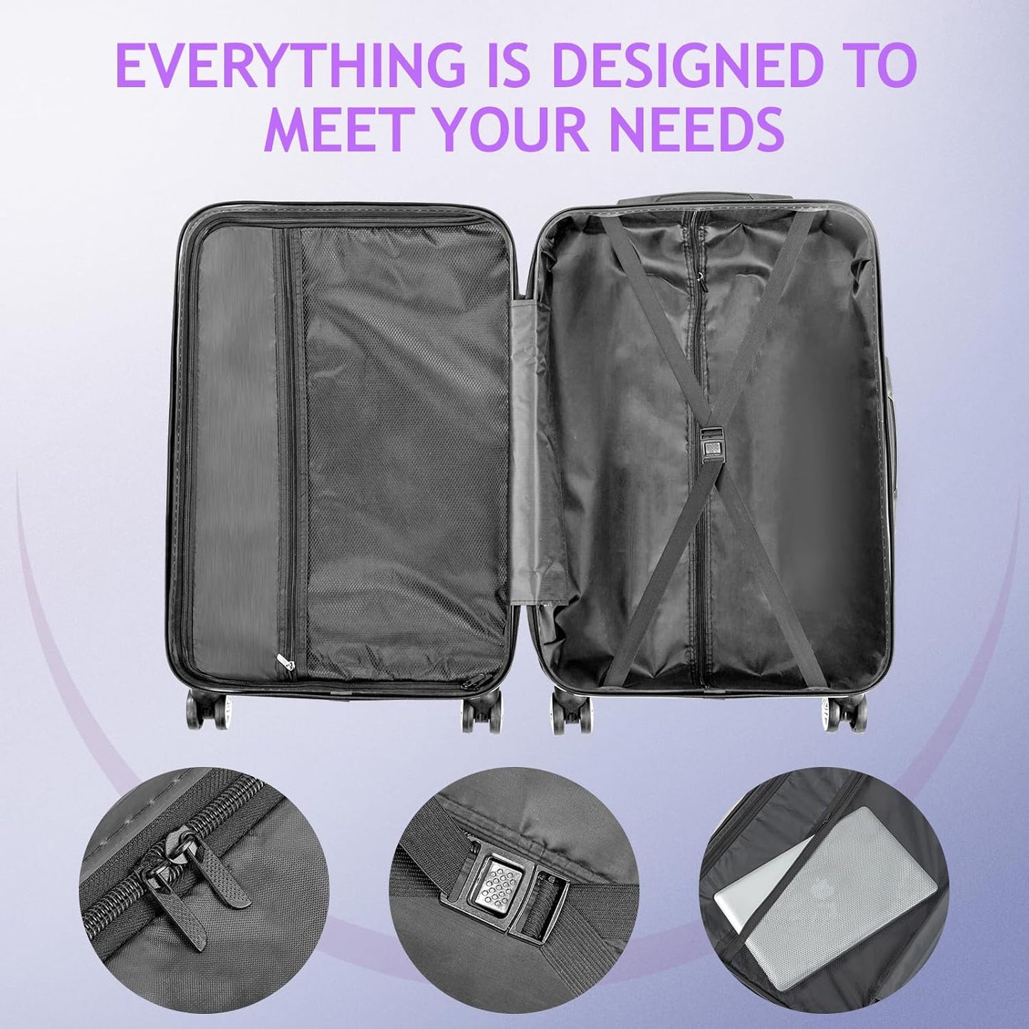 Dluxe Ave. Luggage Set 3 Pcs Sets/ TSA Lock/4 Spinner Wheels/ ABS Hardside/ (Light Purple) 20" 24" 28"