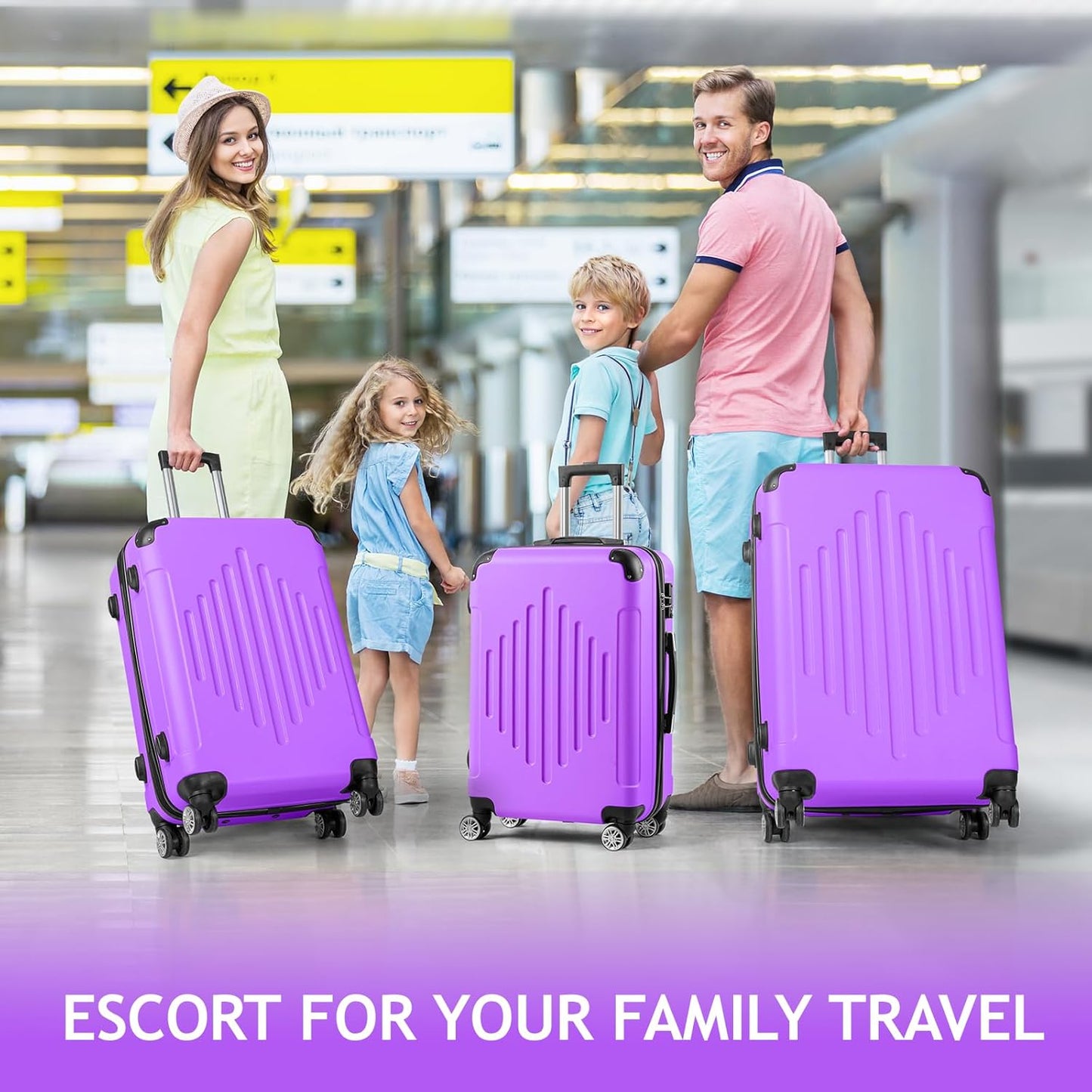 Dluxe Ave. Luggage Set 3 Pcs Sets/ TSA Lock/4 Spinner Wheels/ ABS Hardside/ (Light Purple) 20" 24" 28"