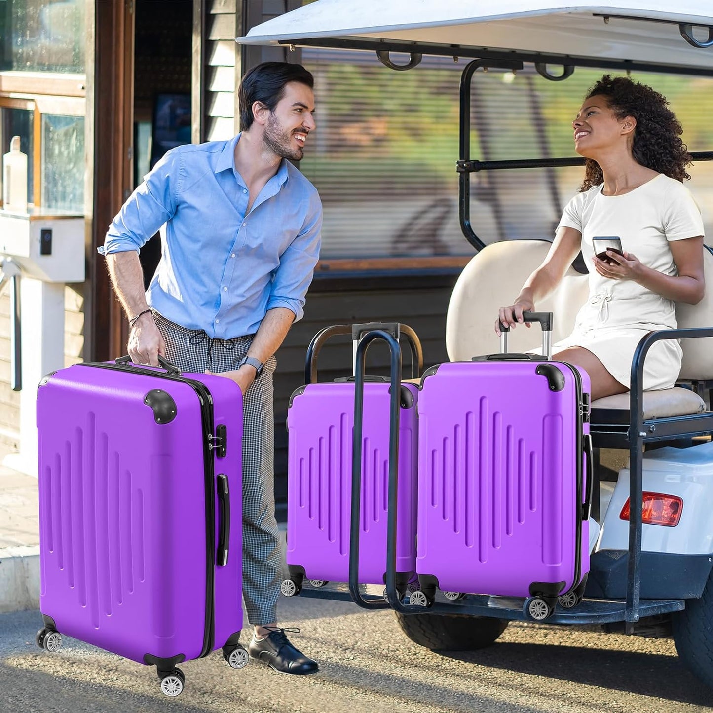 Dluxe Ave. Luggage Set 3 Pcs Sets/ TSA Lock/4 Spinner Wheels/ ABS Hardside/ (Light Purple) 20" 24" 28"