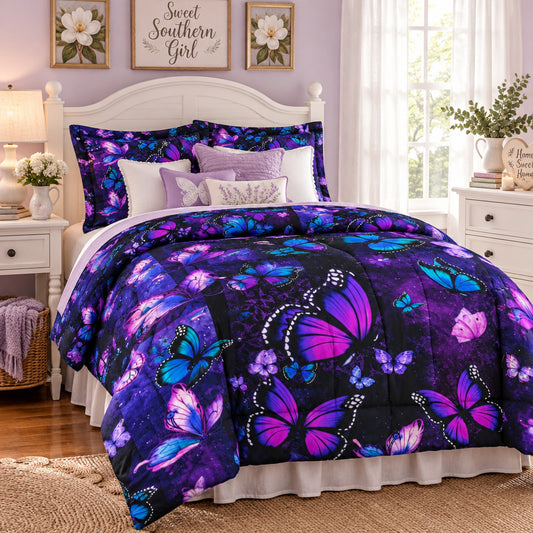 Dluxe Ave. (QUEEN) 3Pcs Comforter and Bedding Set/ Purple & Black