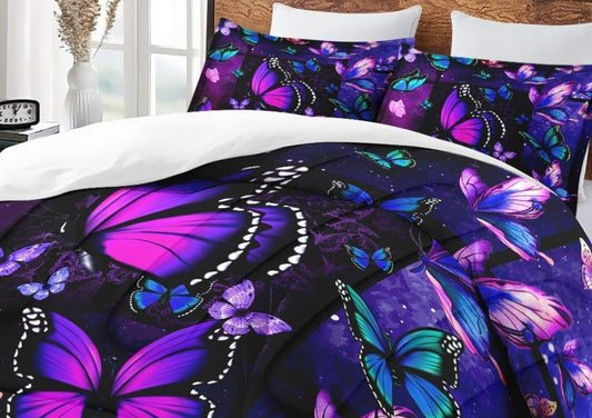 Dluxe Ave. ( QUEEN ) 3 Pcs Comforter and Bedding Set/ Purple & Black