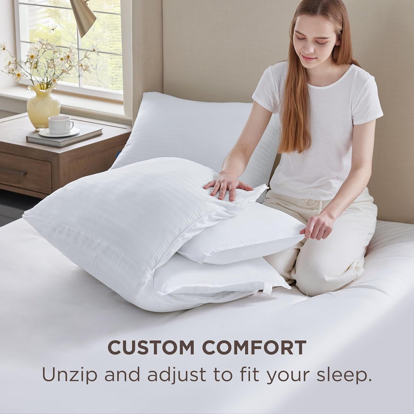 Dluxe Ave. ( QUEEN ) Fluffy Adjustable Layer Bed Pillows, Set of 2, { SOFT/ FIRM } Luxury Hotel Collection