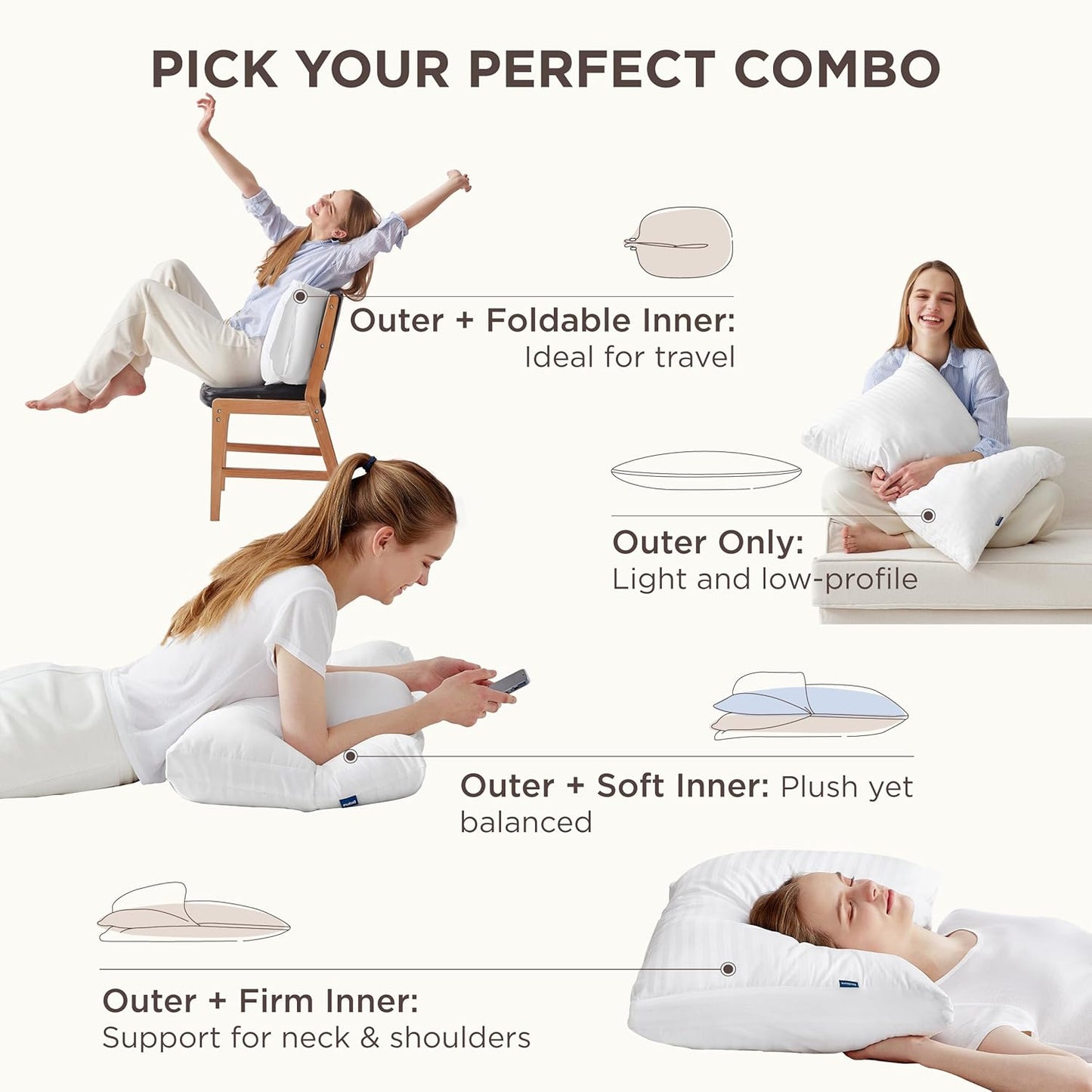Dluxe Ave. ( QUEEN ) Fluffy Adjustable Layer Bed Pillows, Set of 2, { SOFT/ FIRM } Luxury Hotel Collection