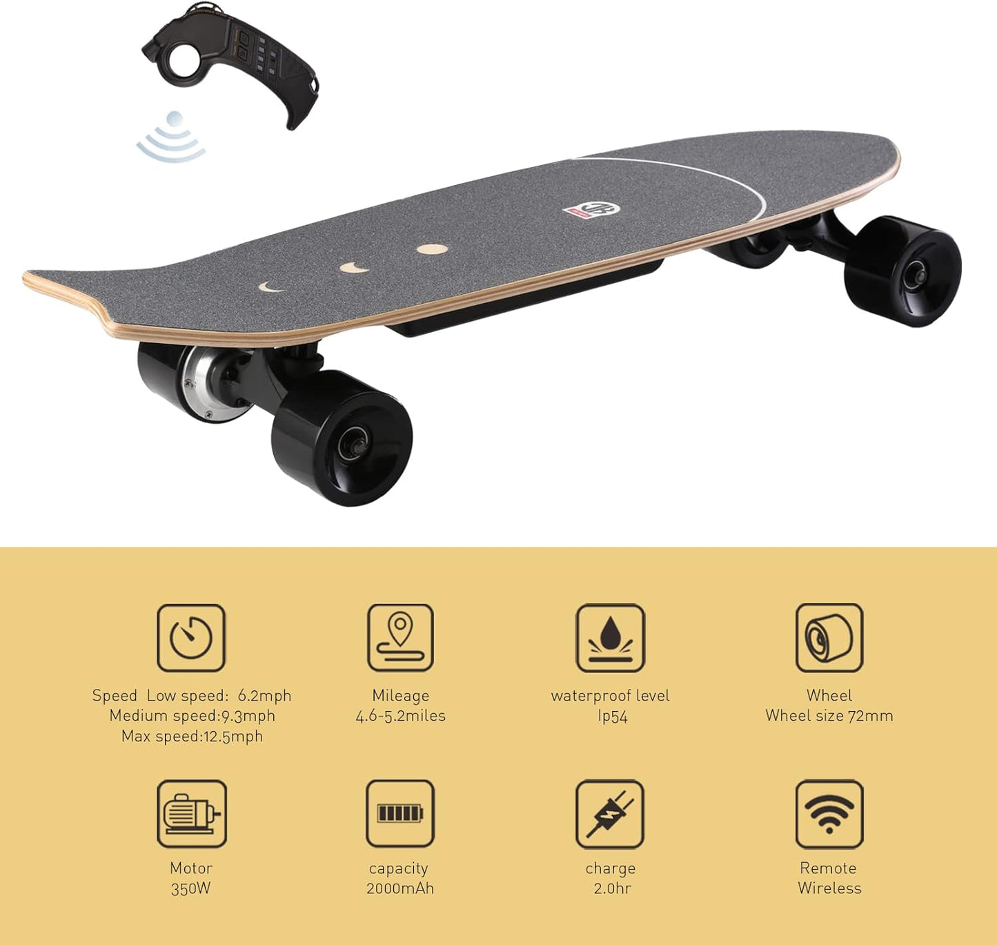 Dluxe Ave. Electric Skateboard with Remote350W Hub-Motor7/ Lays Maple12.4 MPH Top Speed5 Miles Range