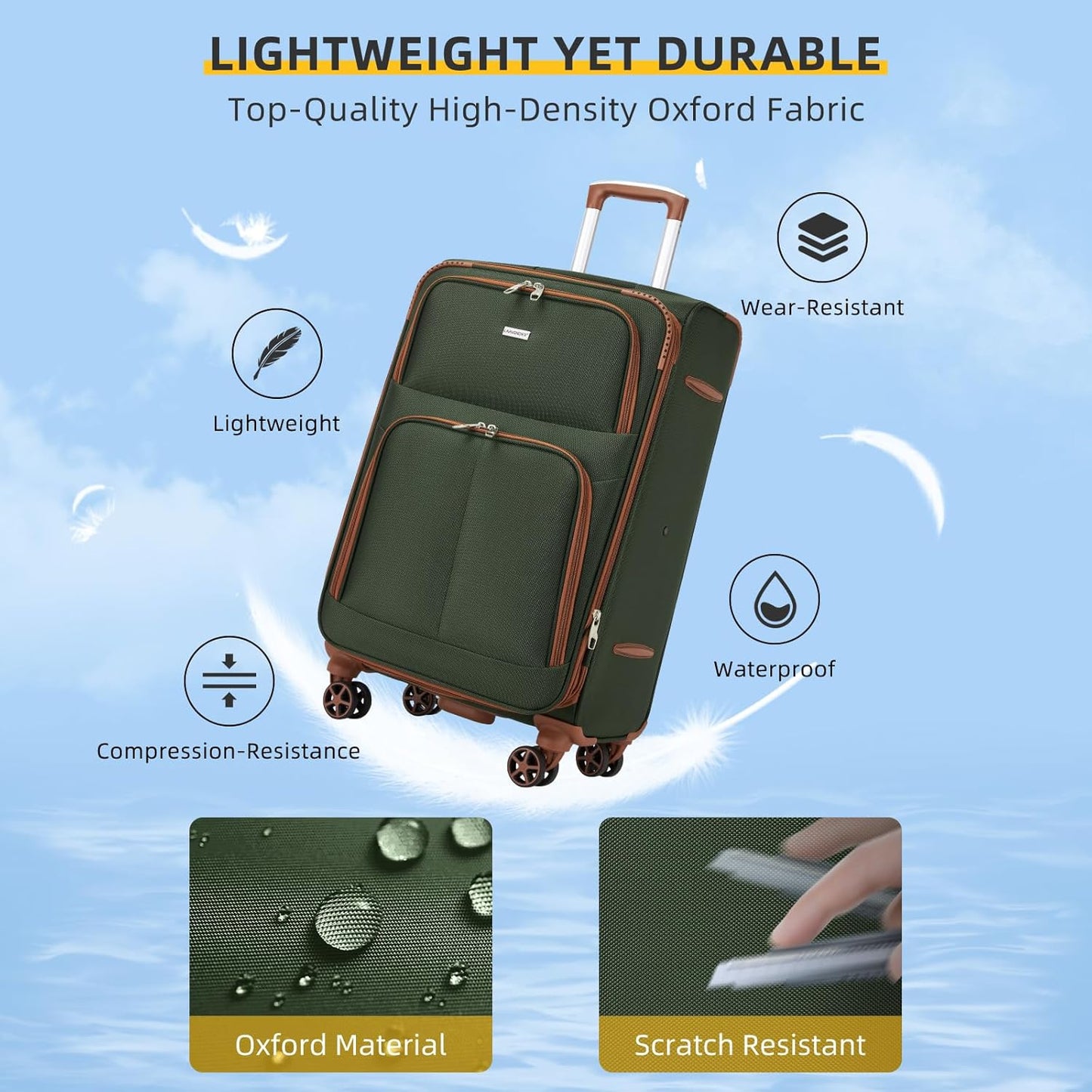 Dluxe Ave. 5 Piece Soft side Expandable Suitcases Set with Spinner Wheels/ TSA Lock/(Green Brown)