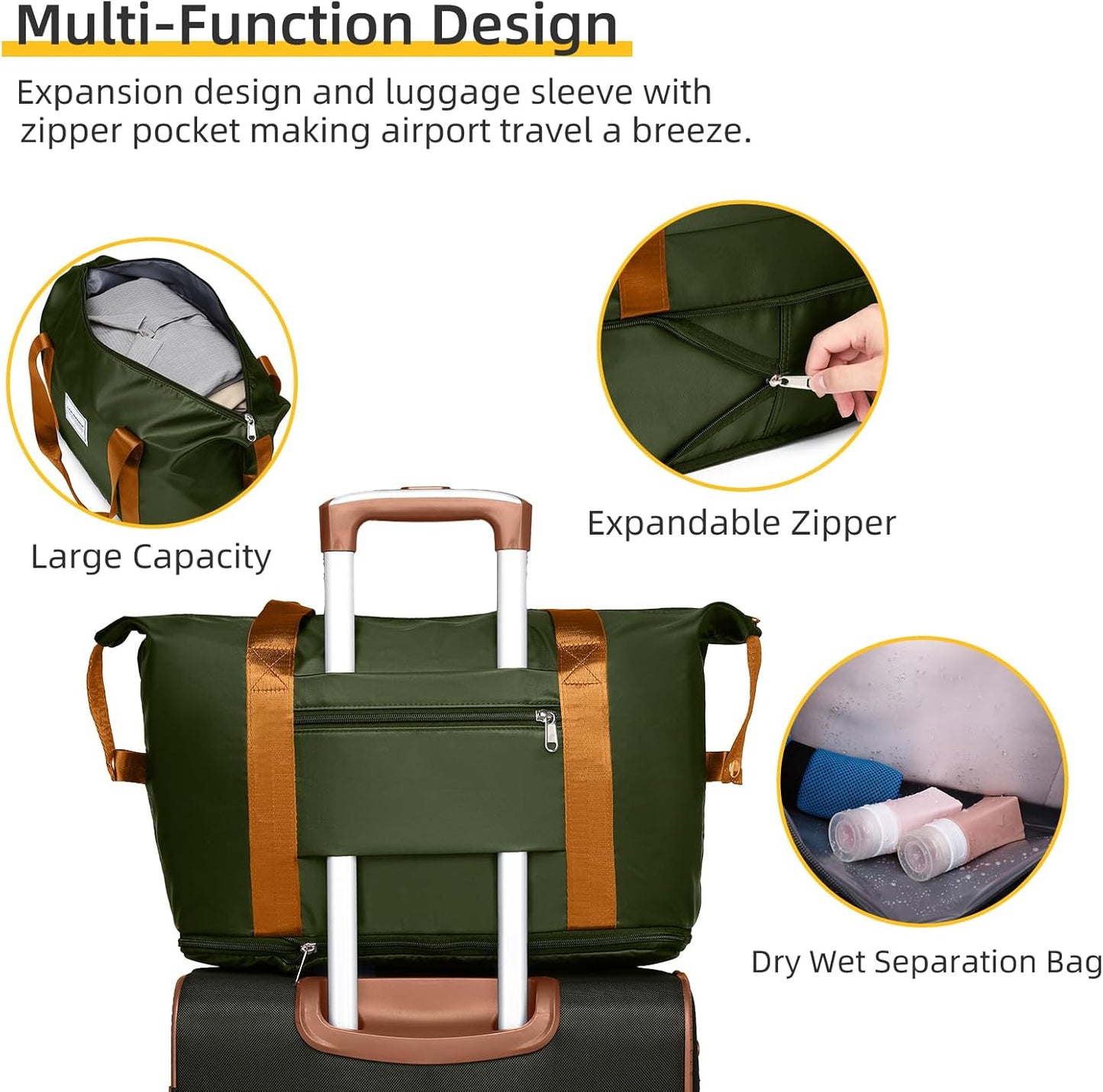 Dluxe Ave. 5 Piece Soft side Expandable Suitcases Set with Spinner Wheels/ TSA Lock/(Green Brown)