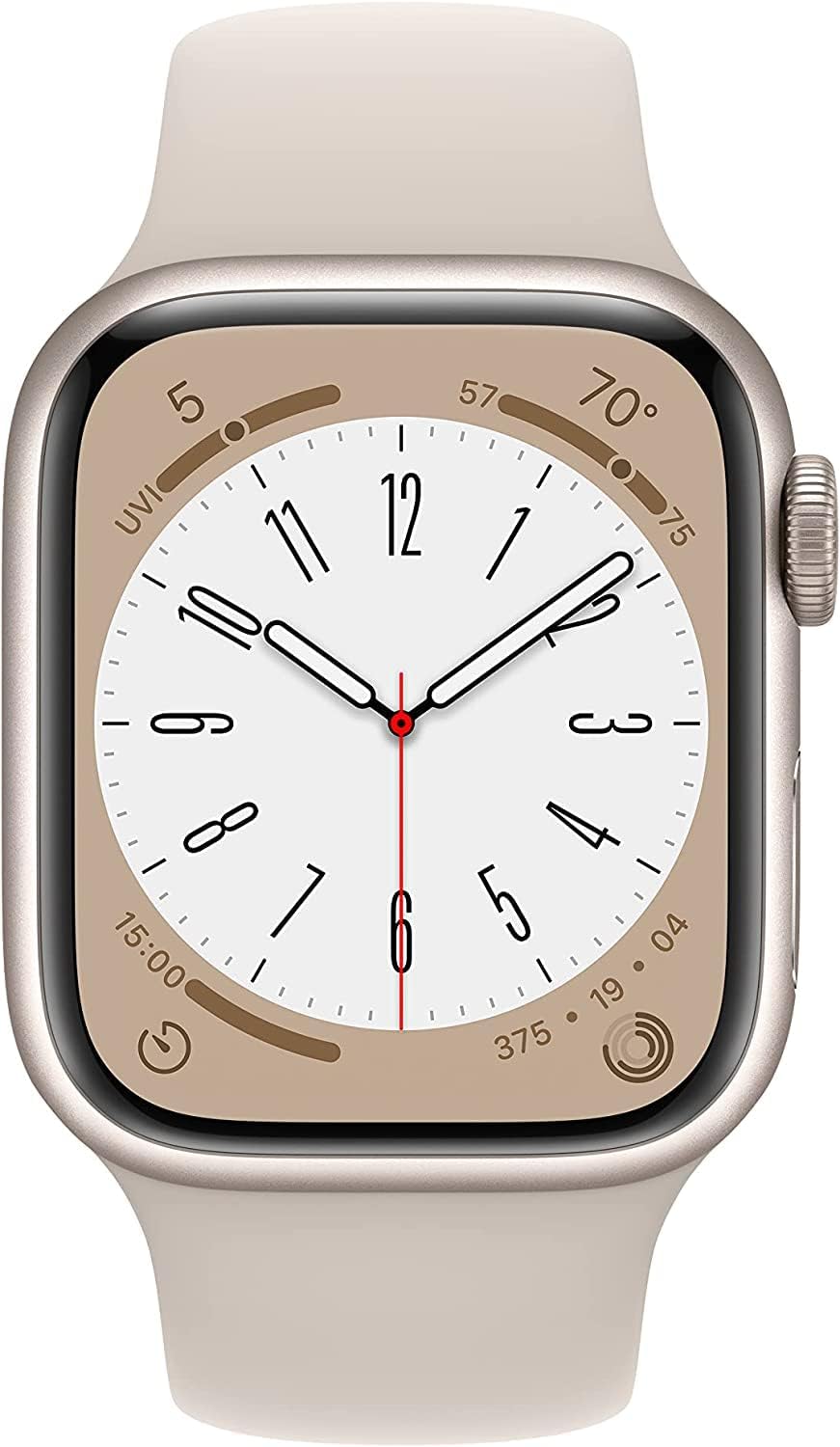 Dluxe Ave. Apple Watch Series 8 (GPS 45mm) - Starlight Aluminum Case with with Starlight Sport Band S/M (Renewed)