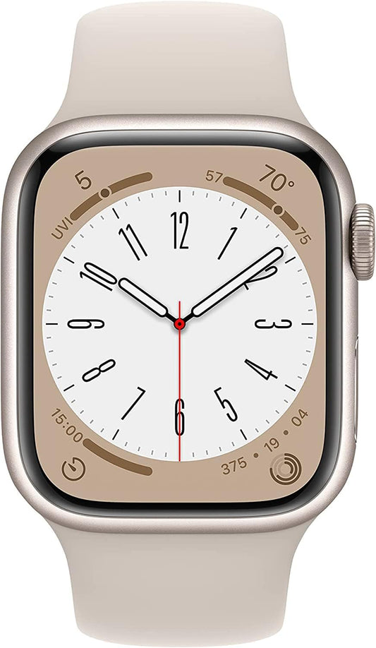 Dluxe Ave. Apple Watch Series 8 (GPS 45mm) - Starlight Aluminum Case with with Starlight Sport Band S/M (Renewed)