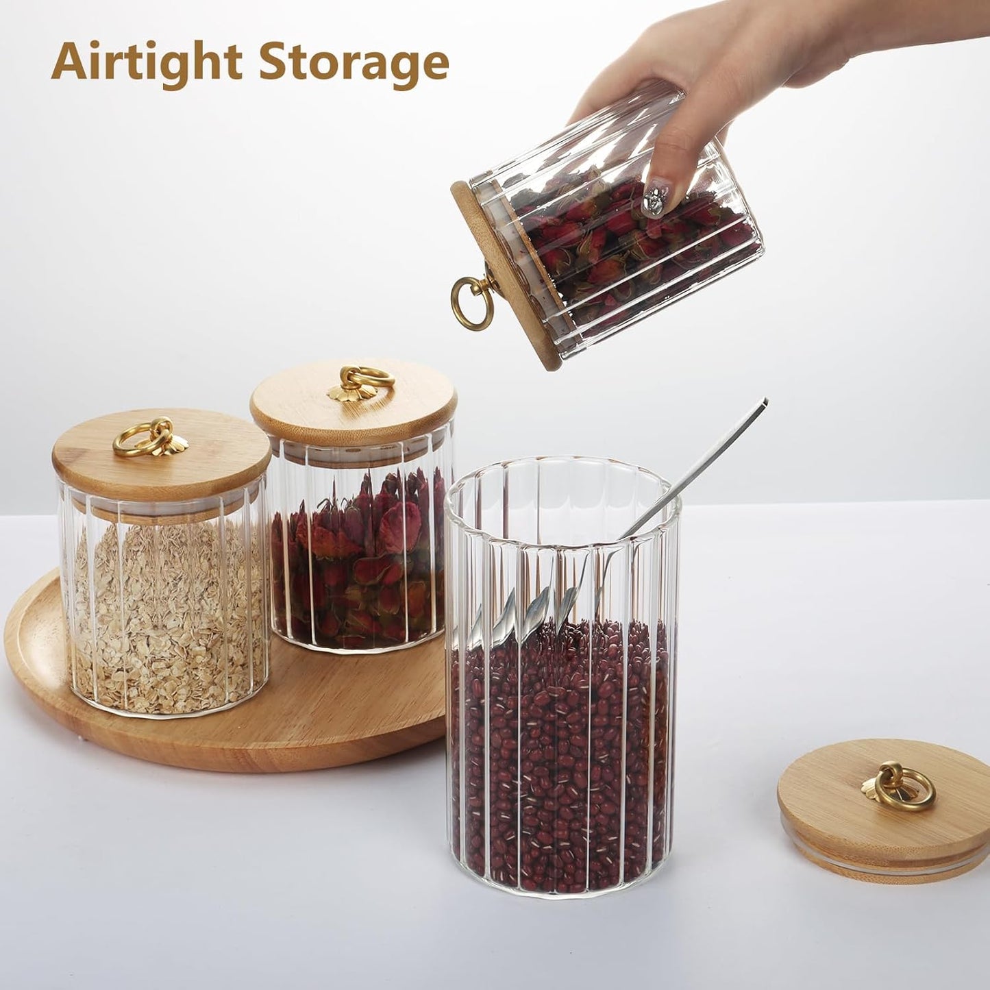 Dluxe Ave.  (Out of Stock) Borosilicate Glass Storage Jars Set of 5 Clear Food Storage Containers with Bamboo Lid Metal Ring