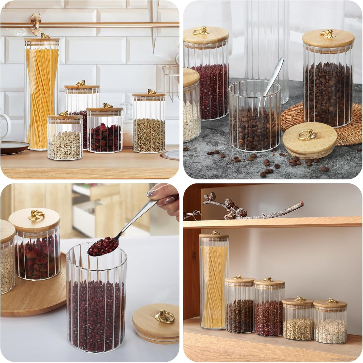 Dluxe Ave.  (Out of Stock) Borosilicate Glass Storage Jars Set of 5 Clear Food Storage Containers with Bamboo Lid Metal Ring