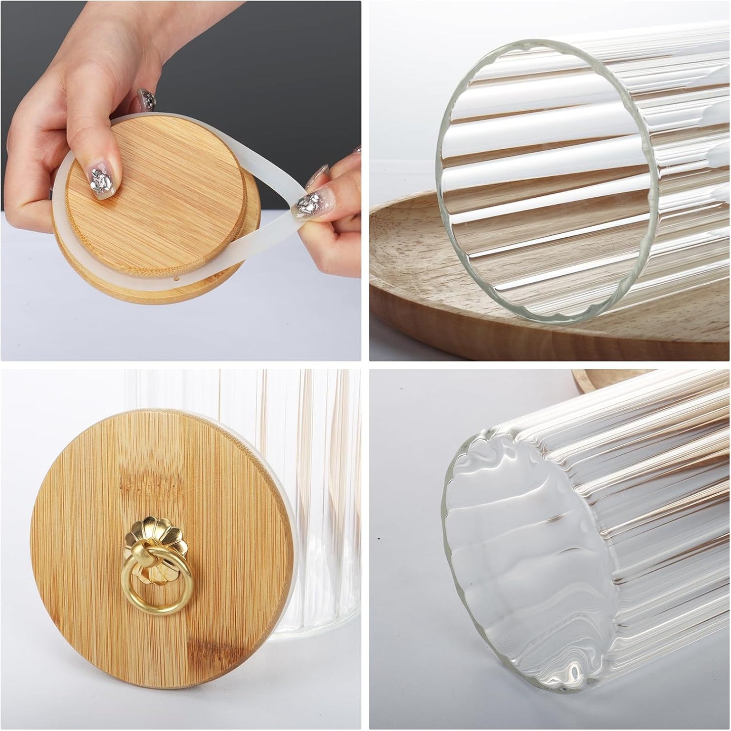 Dluxe Ave.  (Out of Stock) Borosilicate Glass Storage Jars Set of 5 Clear Food Storage Containers with Bamboo Lid Metal Ring