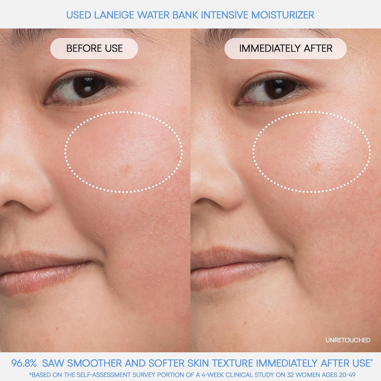 Dluxe Ave. LANEIGE Water Bank Blue Hyaluronic Intensive Moisturizer: Peptides Squalane Hydration Improve Elasticity Fortify Skins Moisture Barrier