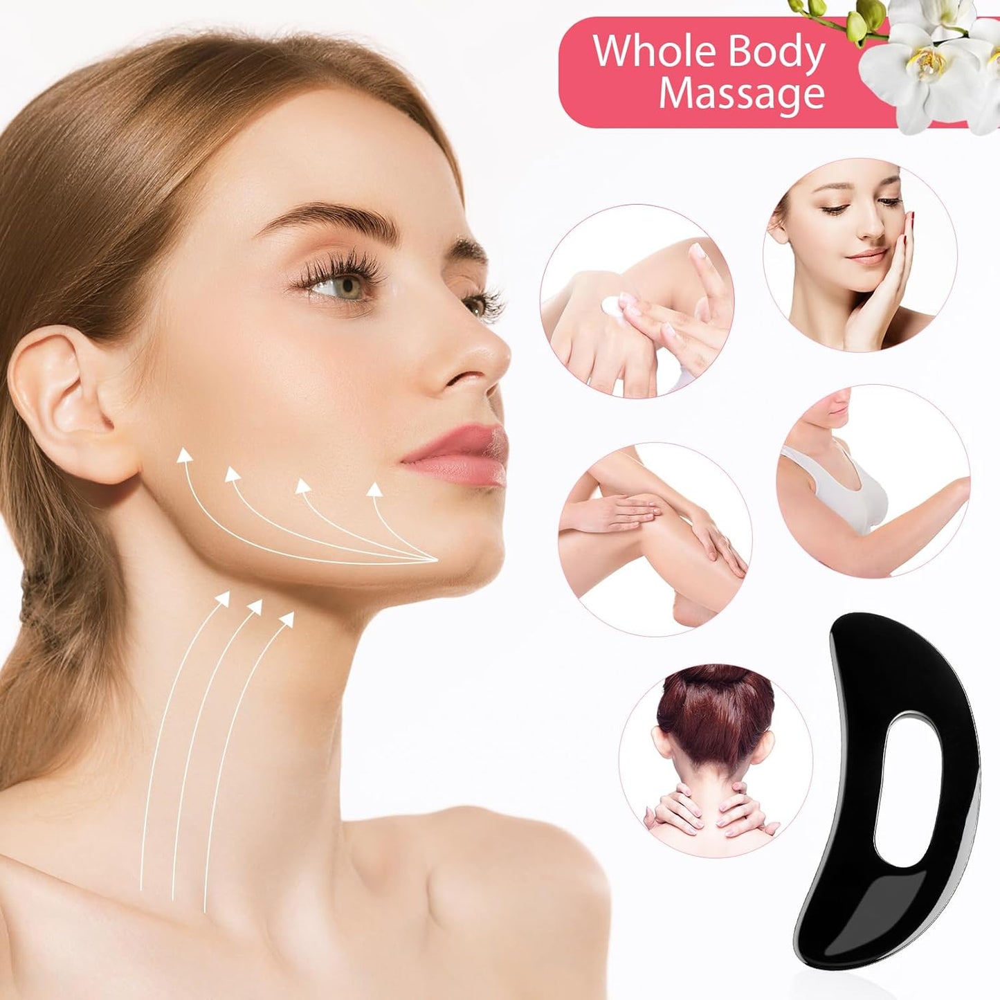 Dluxe Ave. Treela 5 Pcs Gua Sha Massage Facial Tool Set and 1 Pcs Body Gua Sha Massage Tool with Handle Guasha Massager Kit  (BlackJade Resin)
