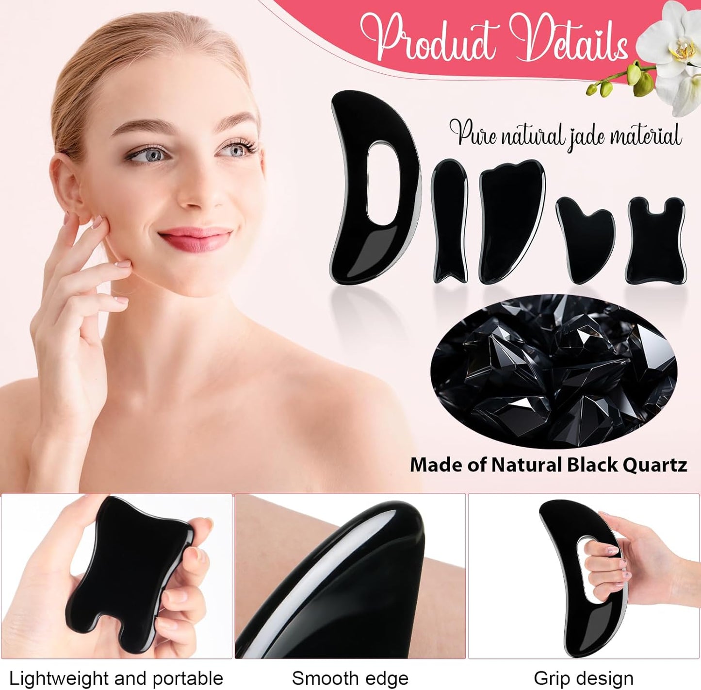 Dluxe Ave. Treela 5 Pcs Gua Sha Massage Facial Tool Set and 1 Pcs Body Gua Sha Massage Tool with Handle Guasha Massager Kit  (BlackJade Resin)