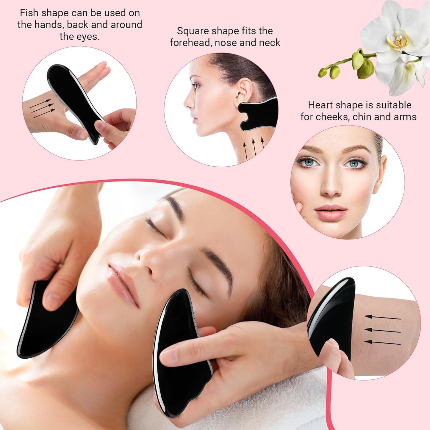 Dluxe Ave. Treela 5 Pcs Gua Sha Massage Facial Tool Set and 1 Pcs Body Gua Sha Massage Tool with Handle Guasha Massager Kit  (BlackJade Resin)