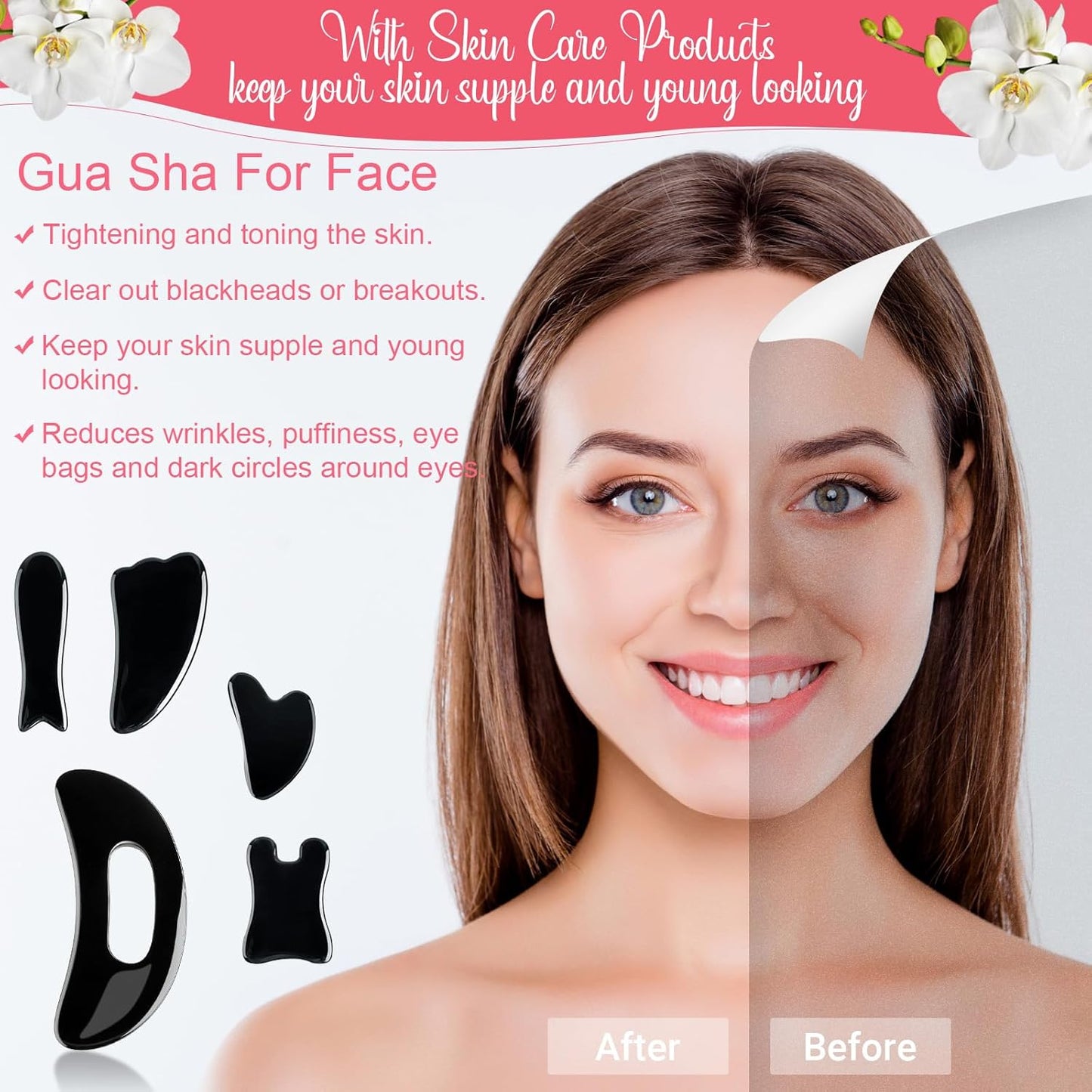 Dluxe Ave. Treela 5 Pcs Gua Sha Massage Facial Tool Set and 1 Pcs Body Gua Sha Massage Tool with Handle Guasha Massager Kit  (BlackJade Resin)