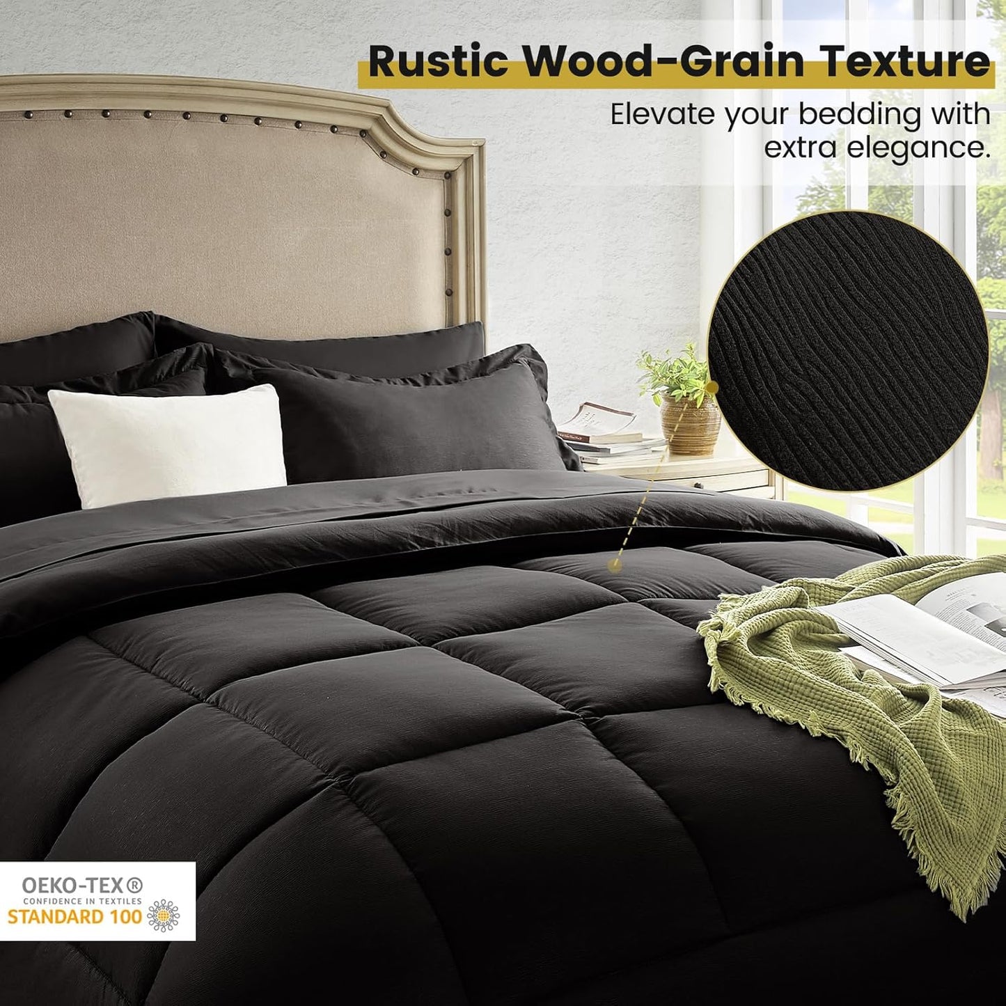 Dluxe Ave. ( KING ) 7 Pcs King Size Comforter Set/ Black