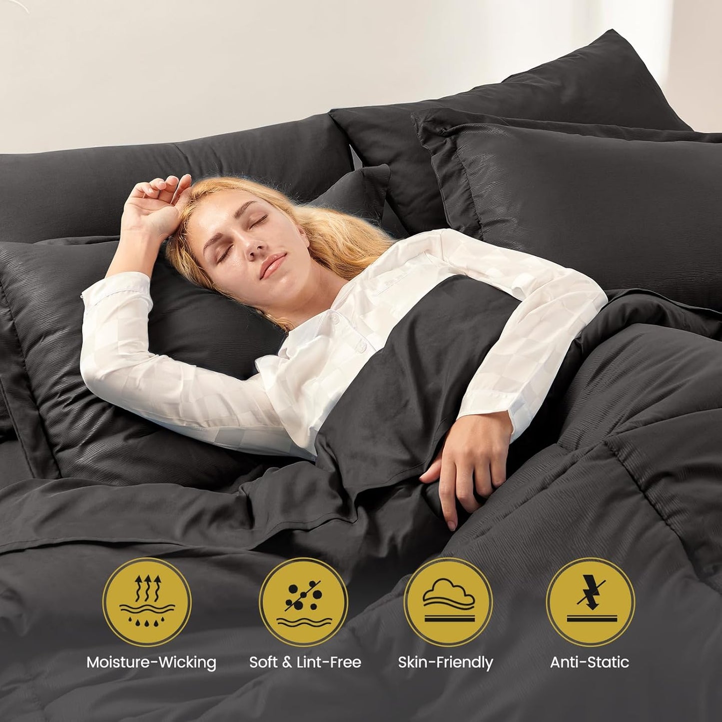 Dluxe Ave. ( KING ) 7 Pcs King Size Comforter Set/ Black