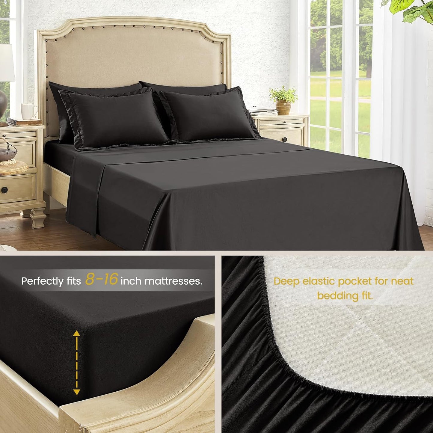 Dluxe Ave. ( KING ) 7 Pcs King Size Comforter Set/ Black