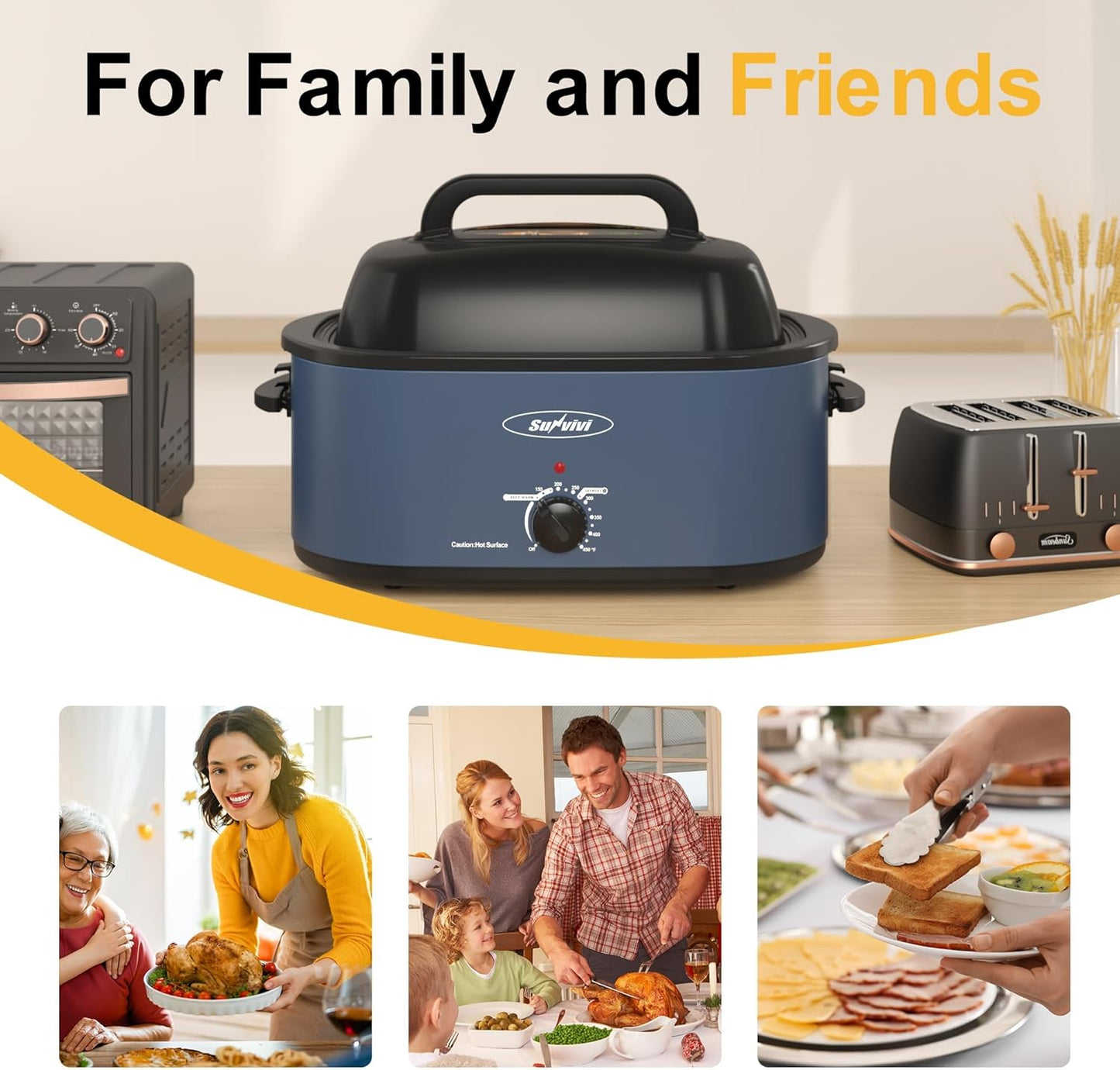 Dluxe Ave.  24 Quart Electric Roaster Oven with Lid, with Removable Pan, Dark Blue