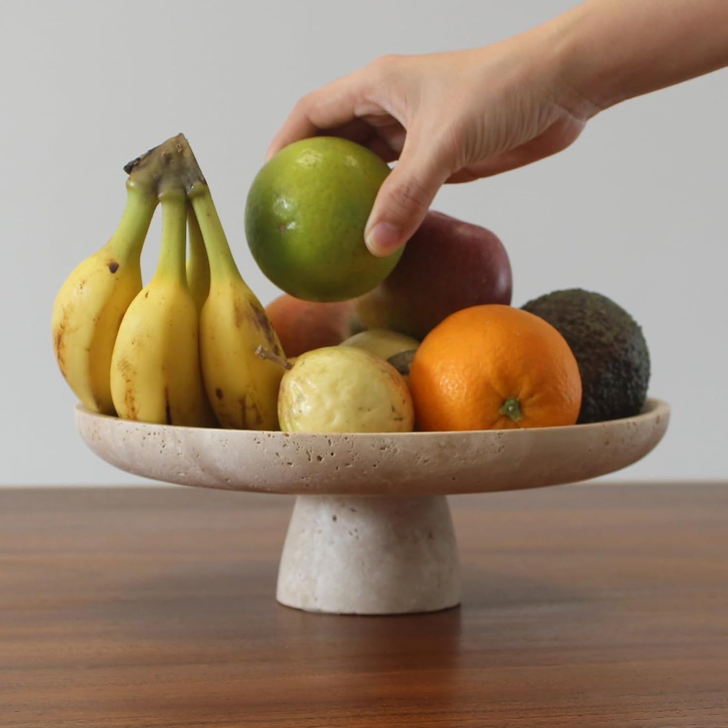 Dluxe Ave. Natural Travertine Fruit Bowl for Kitchen Counter 10.2" Large  Bowl Pedestal