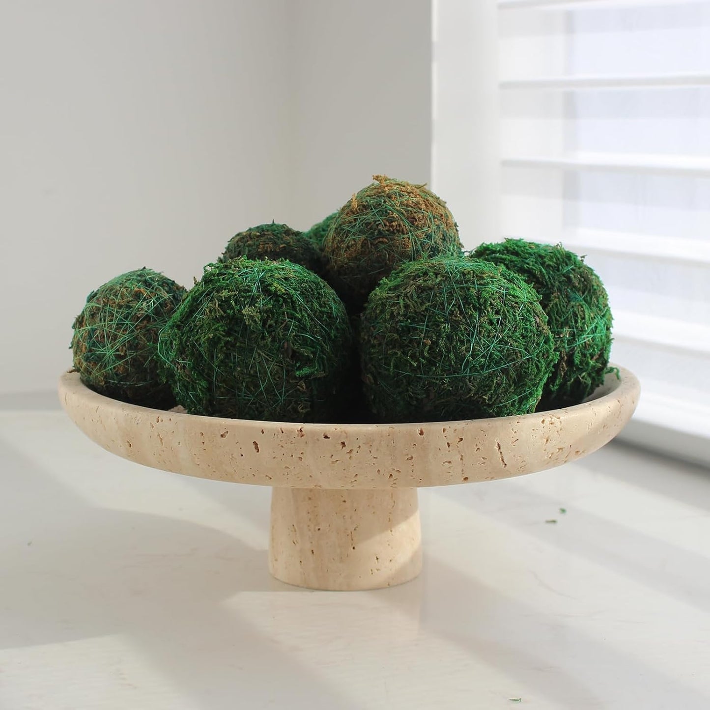 Dluxe Ave. Natural Travertine Fruit Bowl for Kitchen Counter 10.2" Large  Bowl Pedestal