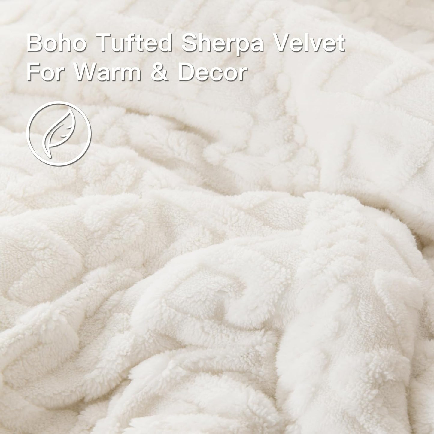Dluxe. Ave. ( FULL ) 3 Pcs Fluffy Sherpa Comforter Set/ Super Soft Fleece/ Luxury Jacquard Boho Thick Fuzzy Plush/ White