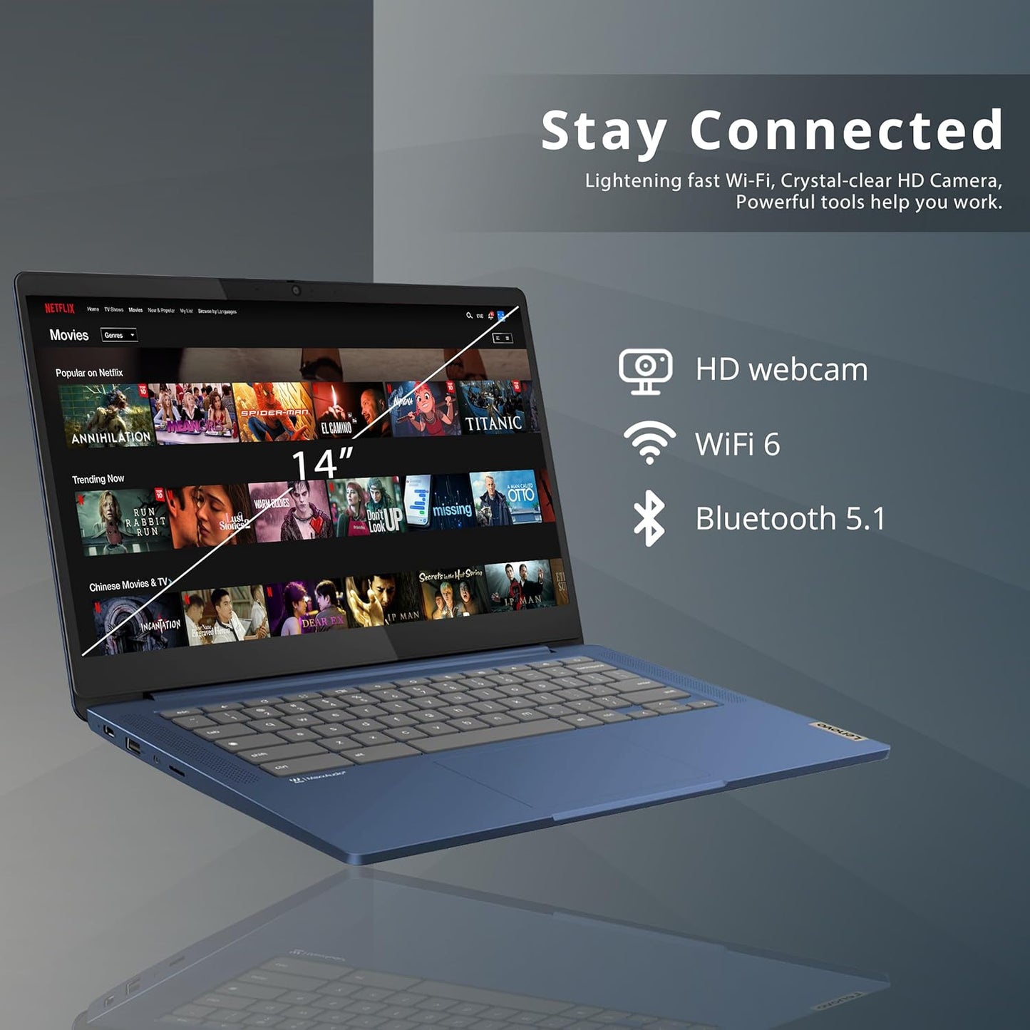 Dluxe Ave. Lenovo IdeaPad Slim 3 Chromebook 14″ FHD IPS Touchscreen Laptop MediaTek Kompanio 520 Processor 4GB RAM 64GB